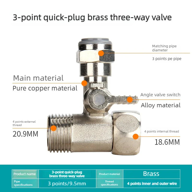 Brass Ball Valve Tee Connector for Water Purifier & PE Pipe