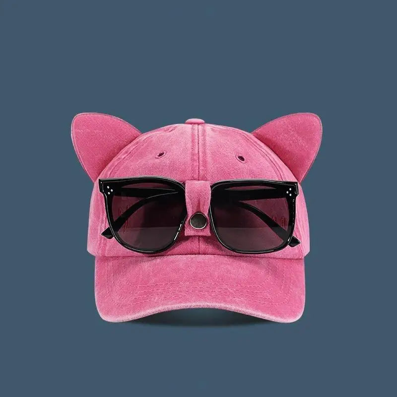 Embroidered Cat Ear Baseball Cap – UV Protection Sunhat