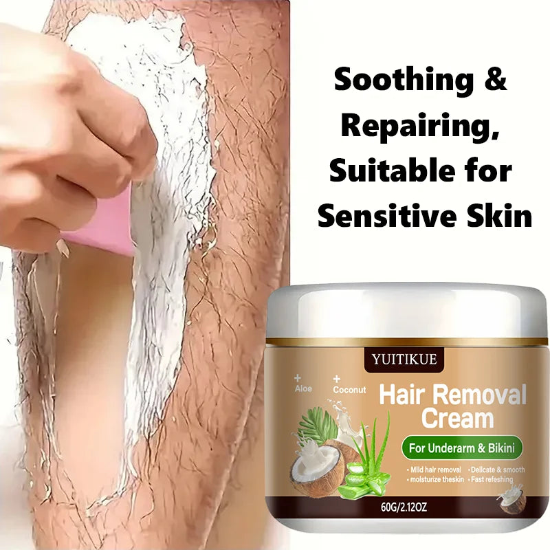 Yuitikue Underarm & Bikini Hair Removal Cream, 60g Aloe & Coconut Infused Hair Remover for Delicate & Smooth Skin, Moisturizing Peaceful Pleasures Health and Wellness