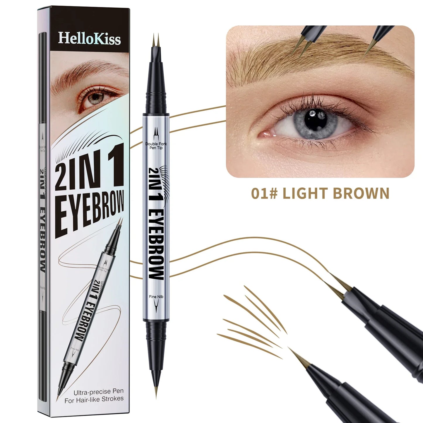 Hello Kiss 2-in-1 Waterproof Eyebrow Pencil – Double-Ended Brow
