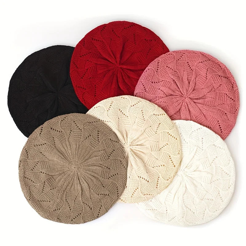 Women's Knit Beret Hat – French Artist Beanie, All Seasons