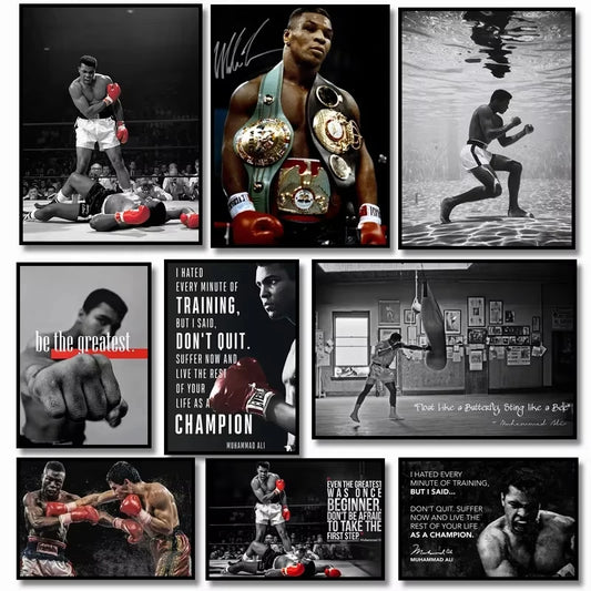 Boxer Wall Poster, Mike Tyson Muhammad Ali Motivational Quote Canvas Painting Prints, Home Decor Pictures for Living Room Peaceful Pleasures Health and Wellness