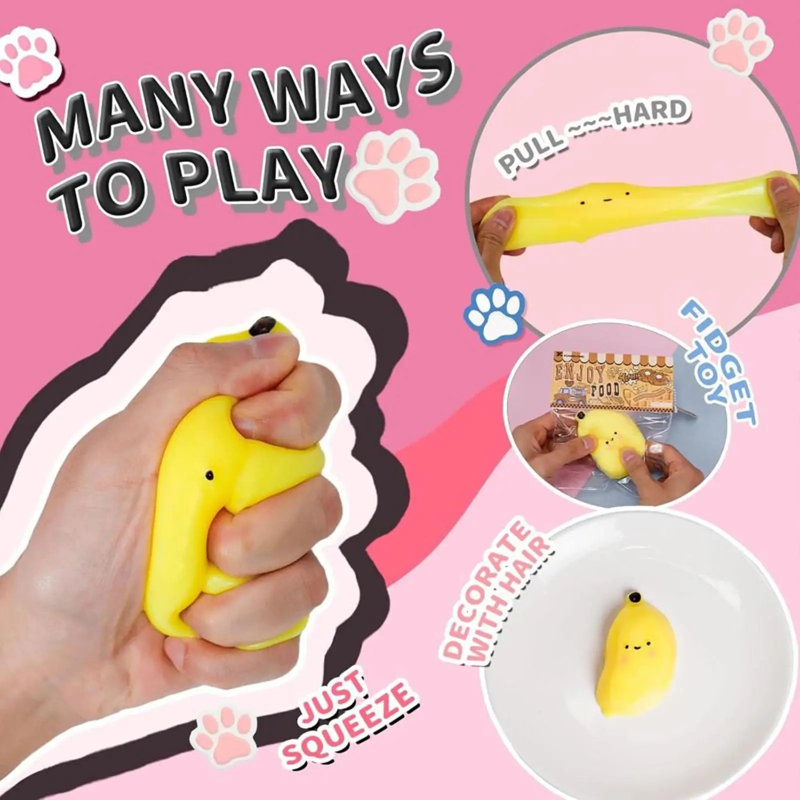 Soft Banana Squeeze Fidget Sensory Toy for Kids & Adults Squeeze Fidget Toy Peaceful Pleasures Health and Wellness