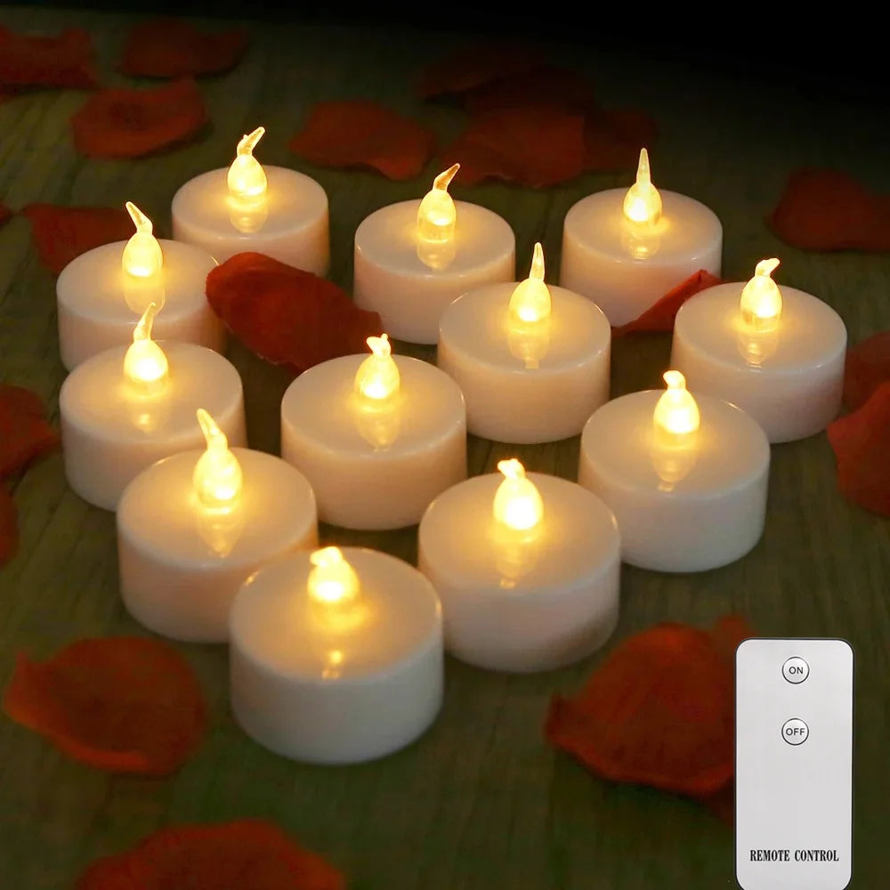 12/24Pack Flameless Flickering LED Candles with/without Remote LED Tealight Electronic Lamp for Wedding Christmas Party Decor Peaceful Pleasures Health and Wellness 12Pc Type B