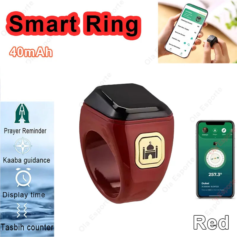 2026 New Smart Ring Men Women Prayer Reminder Tasbih counter Display Time 49 Inch HD Screen Bluetooth Life WaterProof Smartring Peaceful Pleasures Health and Wellness Red 1 22