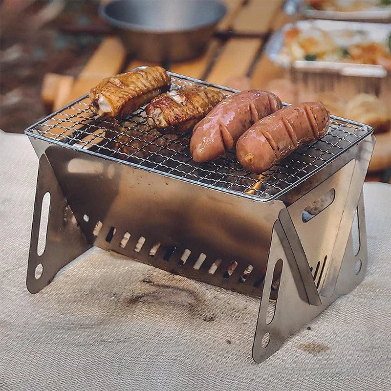 Folding Portable Camping Charcoal Grill – Stainless Steel BBQ Portable Camping Grill Peaceful Pleasures Health and Wellness