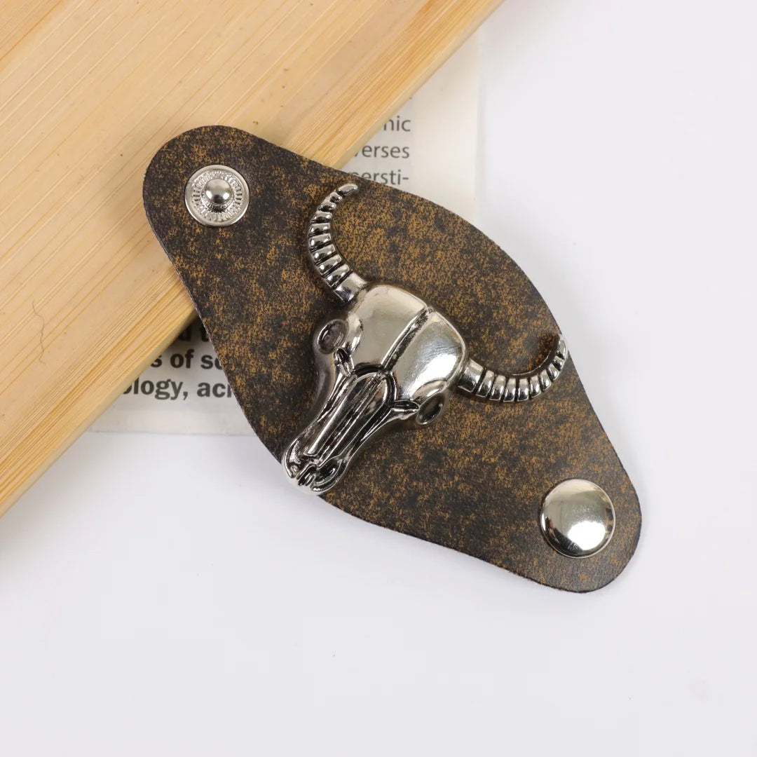 Western Cow Head Square Scarf Buckle Retro Metal Denim Clip Unisex PU