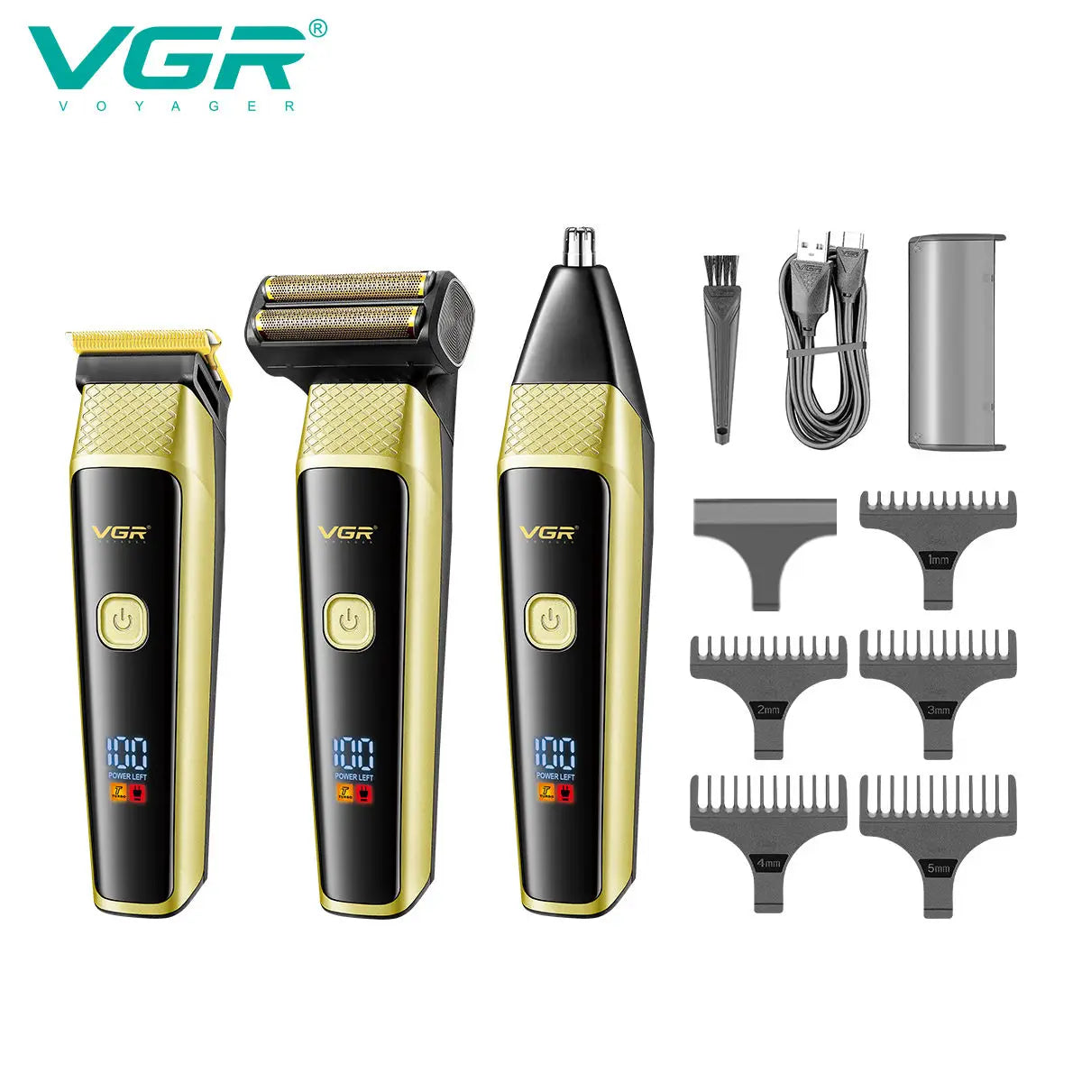 VGR 366 Cross-border New Retro Electric Clipper 3-in-1 Set Nose Hair Replacement Digital Display Shaver Peaceful Pleasures Health and Wellness 366 yello