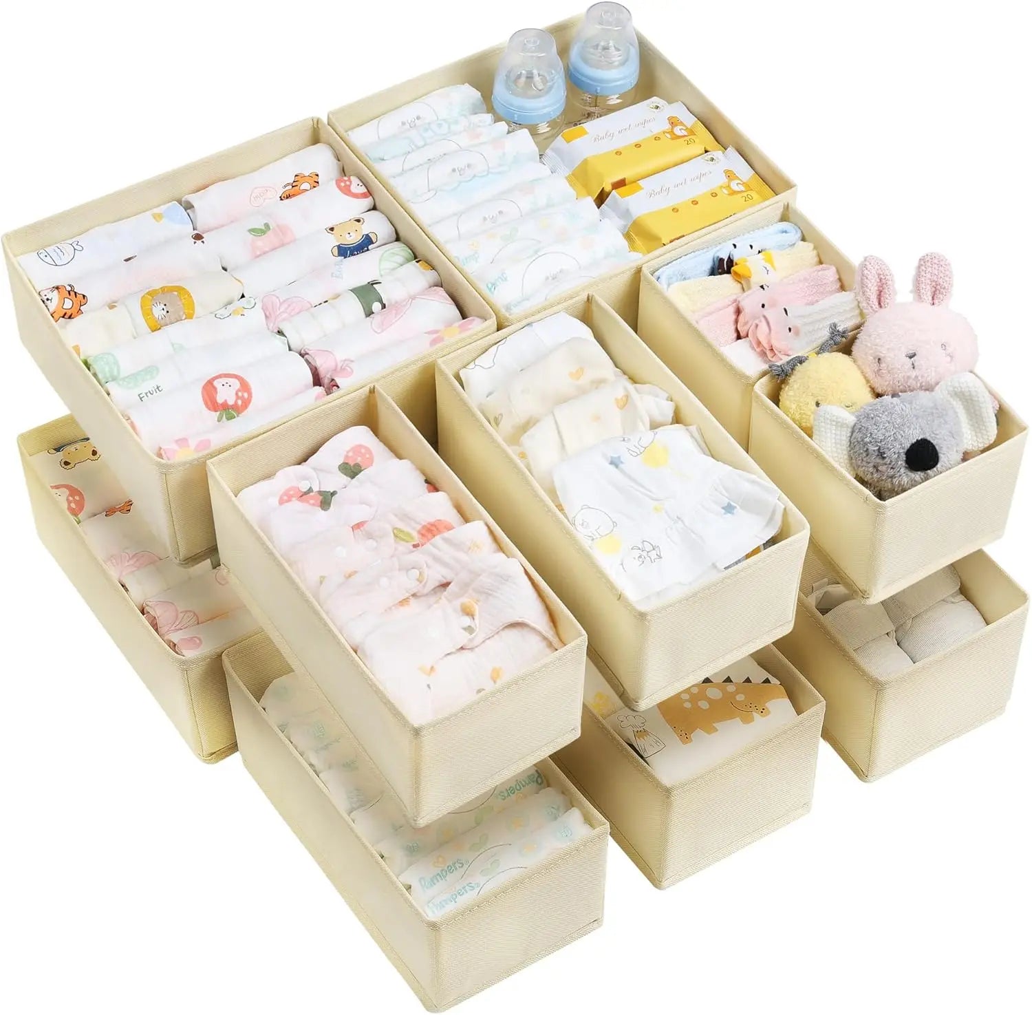 12-Pack Foldable Fabric Drawer Organizers – 3 Sizes, Non-Woven Peaceful Pleasures Health and Wellness United States
