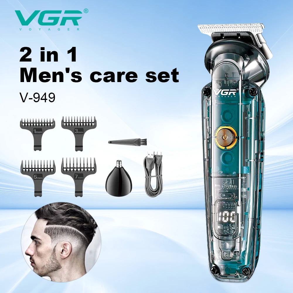 VGR 949 NEW Hair Clipper Cordless Hair Trimmers Rechargeable Digital Display Haircut Machine Transparent Barber Hair Clipper Peaceful Pleasures Health and Wellness