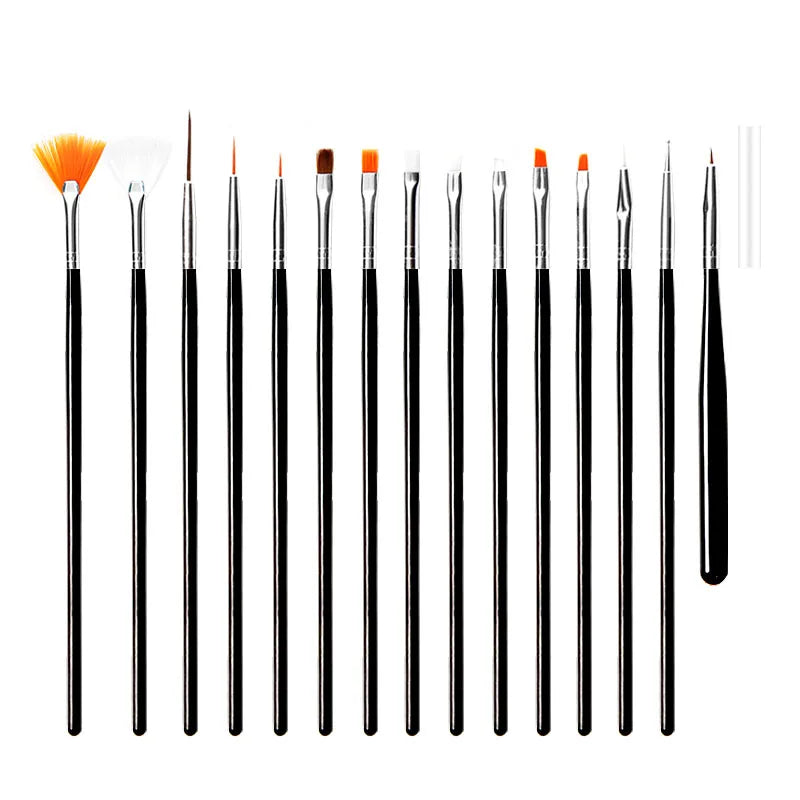 15pcs Fine Detail Paint Brush Set Acrylic UV Gel Drawing Dotting Manicure Nail Art Design Tools Makeup Accessorie Gel Brush Peaceful Pleasures Health and Wellness black