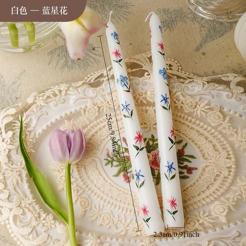 Printed Long Pole Candles European Romantic Candles Dinner Wedding Holiday Family Cross Border Smoke Free Candle Home Decorative Peaceful Pleasures Health and Wellness Unscent-White
