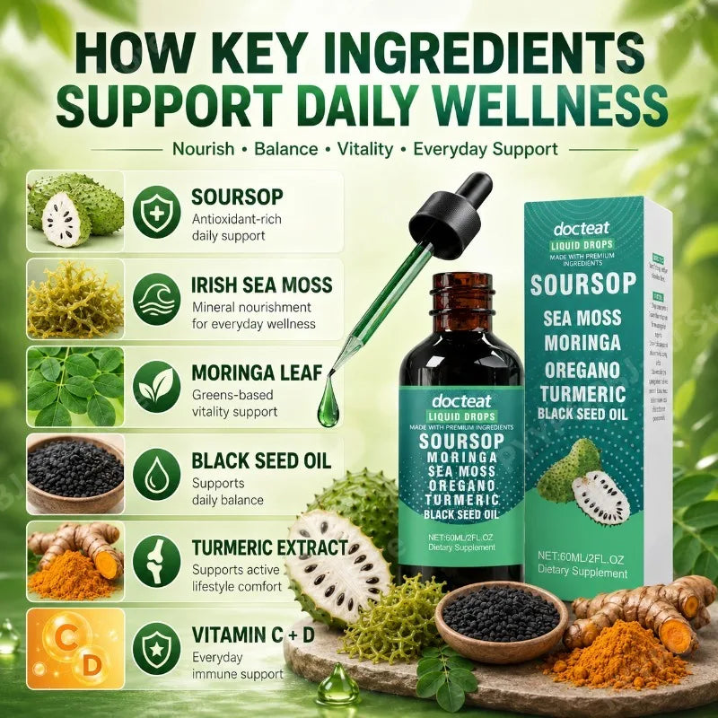 Soursop Sea Moss Moringa Turmeric Black Seed Oil Drops 60ml