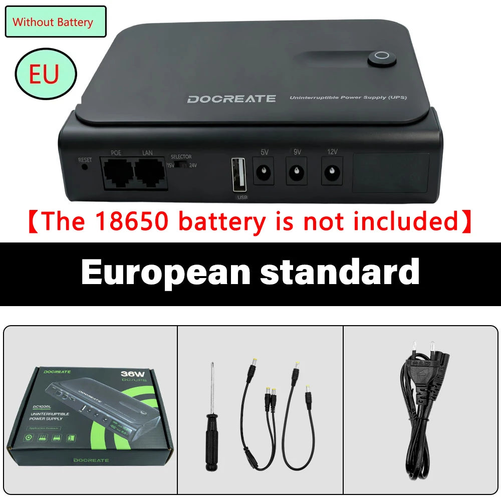 NEW DC18W/36W DC1018L/DC1036L 1A/2A 5V/9V/12V Large Capacity Multipurpose Mini Portable UPS Backup Power Adapter for WiFi Router Peaceful Pleasures Health and Wellness DC1036L 36W EU