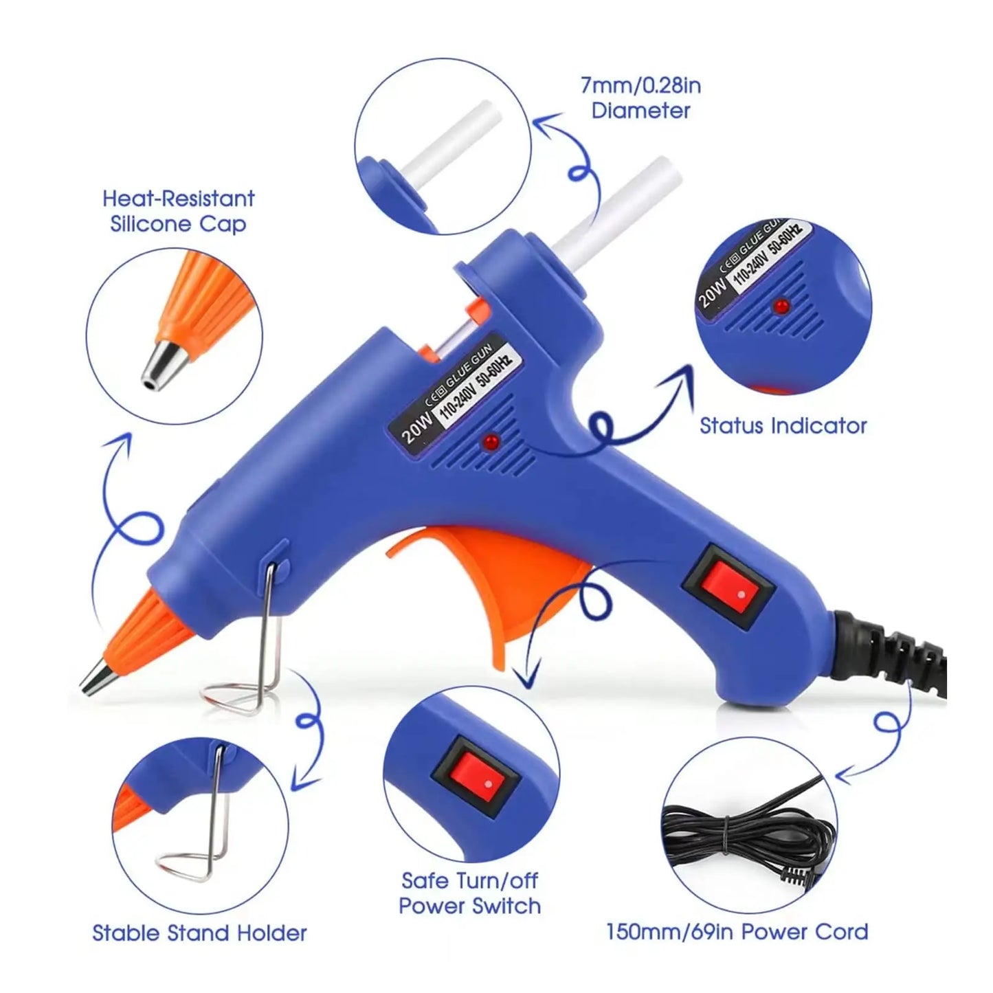 Mini Hot Glue Gun Kit 7mm 20W – DIY Crafts & Home Repairs