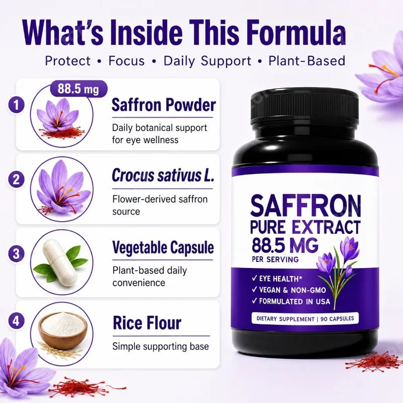 Saffron Extract 88.5mg Vegan Capsules – 90ct | Eye Wellness