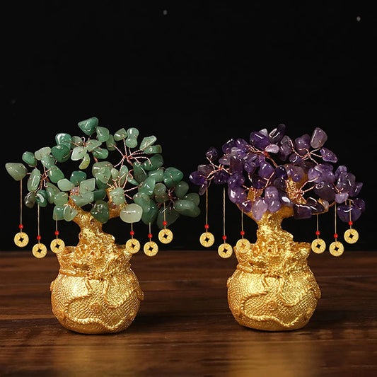 Yellow Crystal Money Tree Feng Shui Wealth Bonsai Ornament Feng Shui Ornament Peaceful Pleasures Health and Wellness
