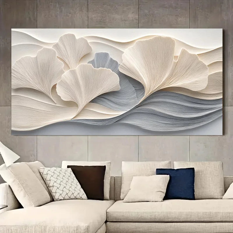 Elegant Modern Abstract Ginkgo Leaf Canvas Art, Frameless White & Golden Wall Decor |Modern Abstract Art |Aesthetic Room Decor Peaceful Pleasures Health and Wellness