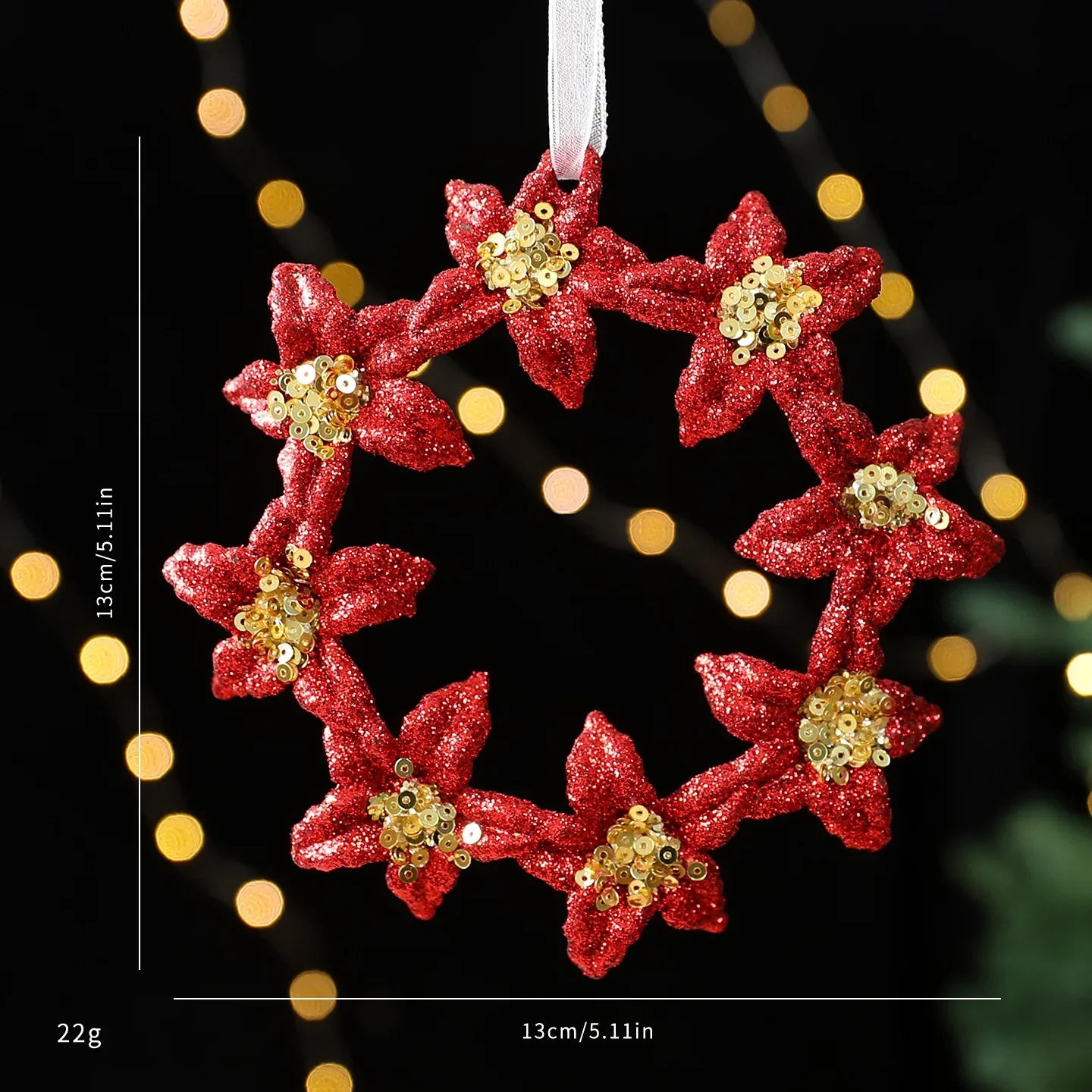 Red Glitter Christmas Pendant with Gold Sequins | Tree Ornament