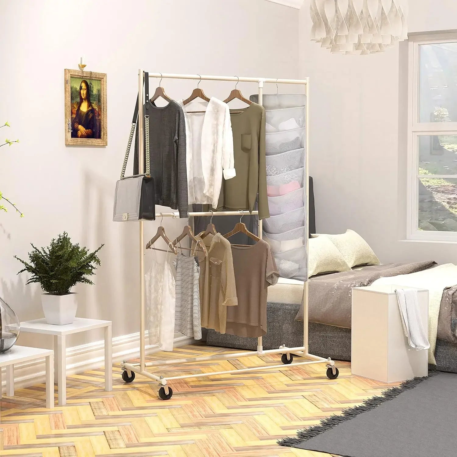 Double-Sided Closet Organizer with 24 Pockets and Rotating Hanger, Mesh Fabric, Gray Peaceful Pleasures Health and Wellness