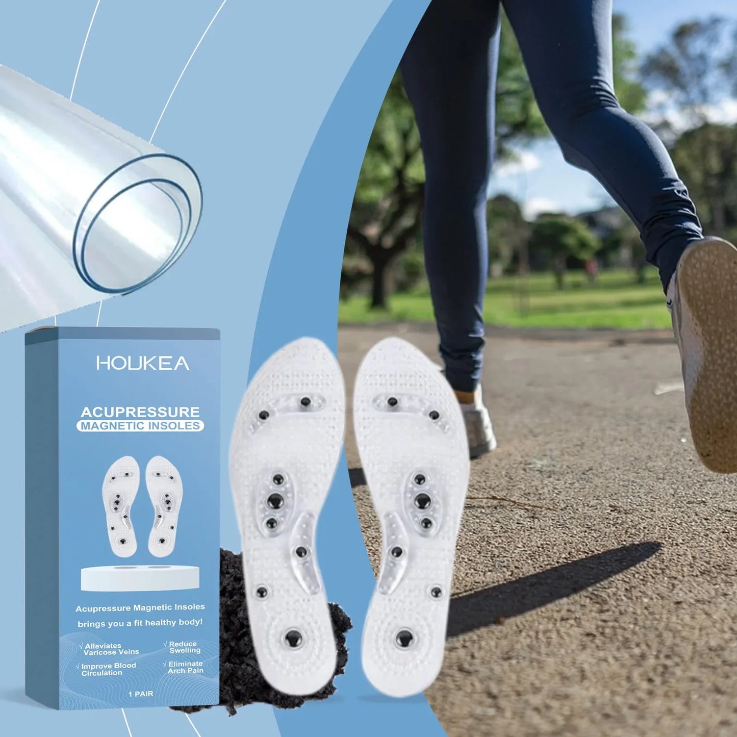 HOUKEA Acupressure Magnetic Insoles – Foot Pain & Fatigue Relief