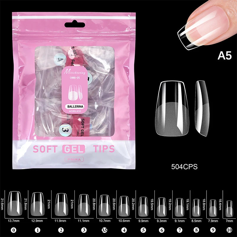 504 Pcs False Nail Tips Semi-Matte Finish Almond French Coffin Stiletto Oval Square Shapes With Front Edge Thickened Fingertips Peaceful Pleasures Health and Wellness A5