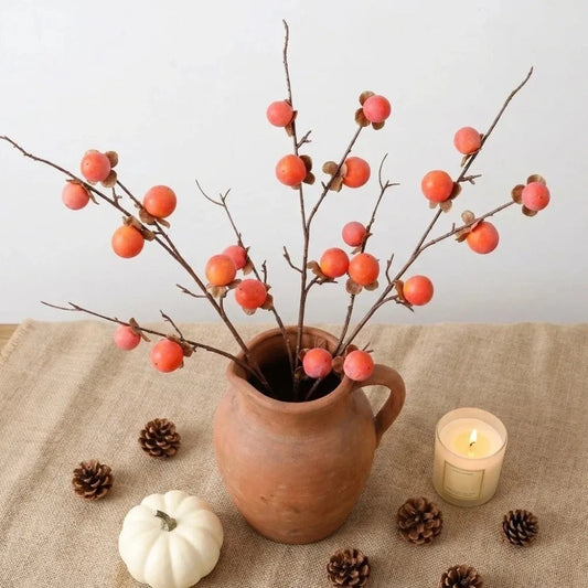 Artificial Persimmon Branch 8 Heads | Realistic Foam Fruit Decor Artificial Fruit Branch Oasis Select
