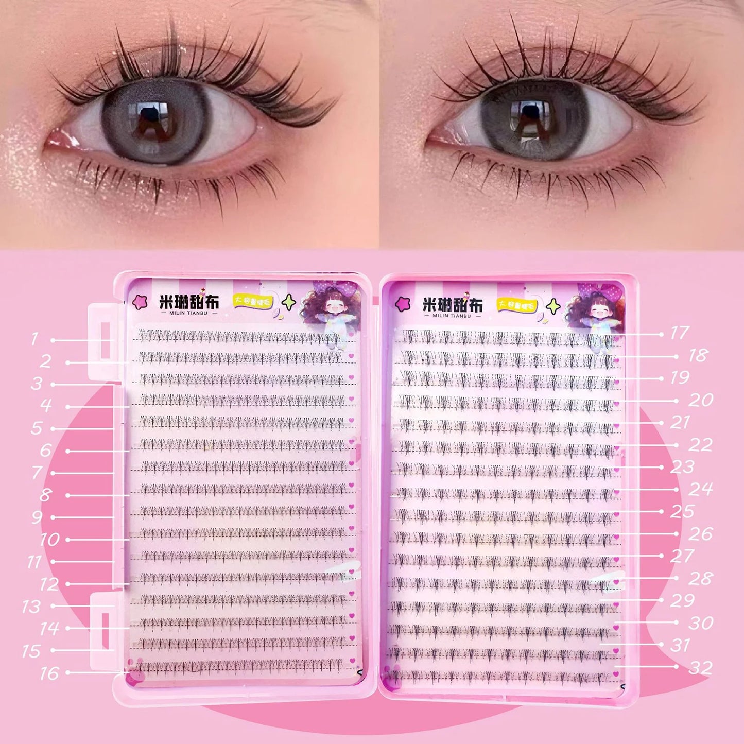 32 Rows Korean Style Fluffy Fairy Manga False Eyelashes Cluster Large Capacity Anime Cosplay Lashes Extension Perfect Eye Makeup Peaceful Pleasures Health and Wellness