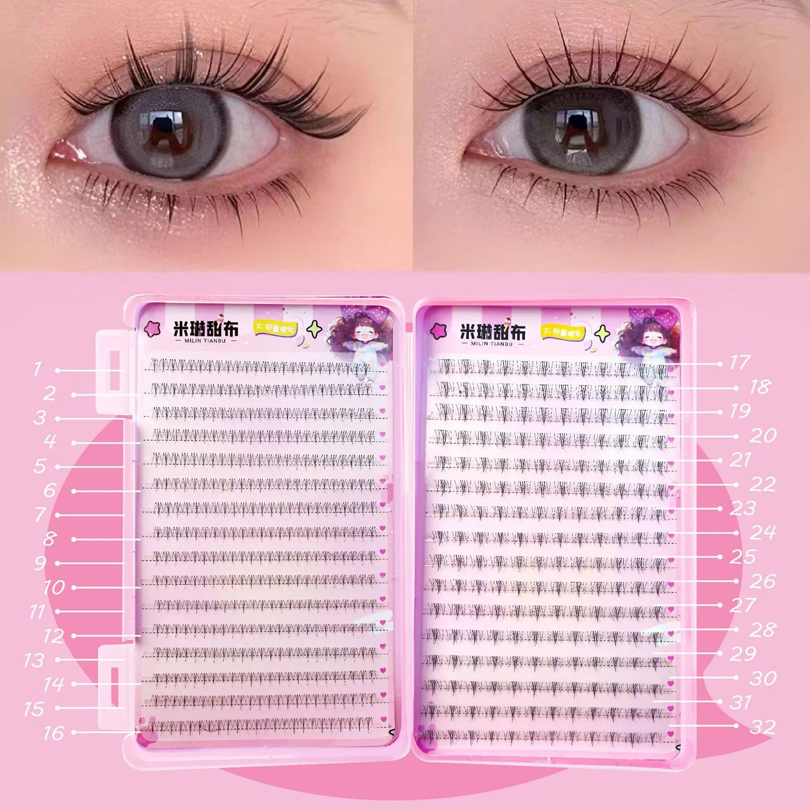 32 Rows Korean Style Fluffy Fairy Manga False Eyelashes Cluster Large Capacity Anime Cosplay Lashes Extension Perfect Eye Makeup Peaceful Pleasures Health and Wellness