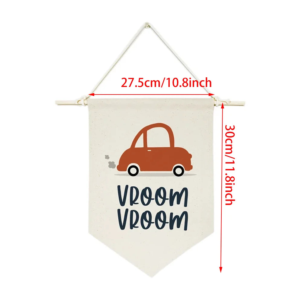 Vroom Vroom Canvas Pennant Banner – Kids Nursery Wall Decor Canvas Pennant Banner Peaceful Pleasures Health and Wellness