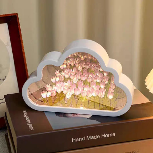 Cloud Tulip Nightlight DIY Handmade Mirror Material Package Romantic Flower Sea Atmosphere Light Desktop Ornament Creative Gifts Peaceful Pleasures Health and Wellness