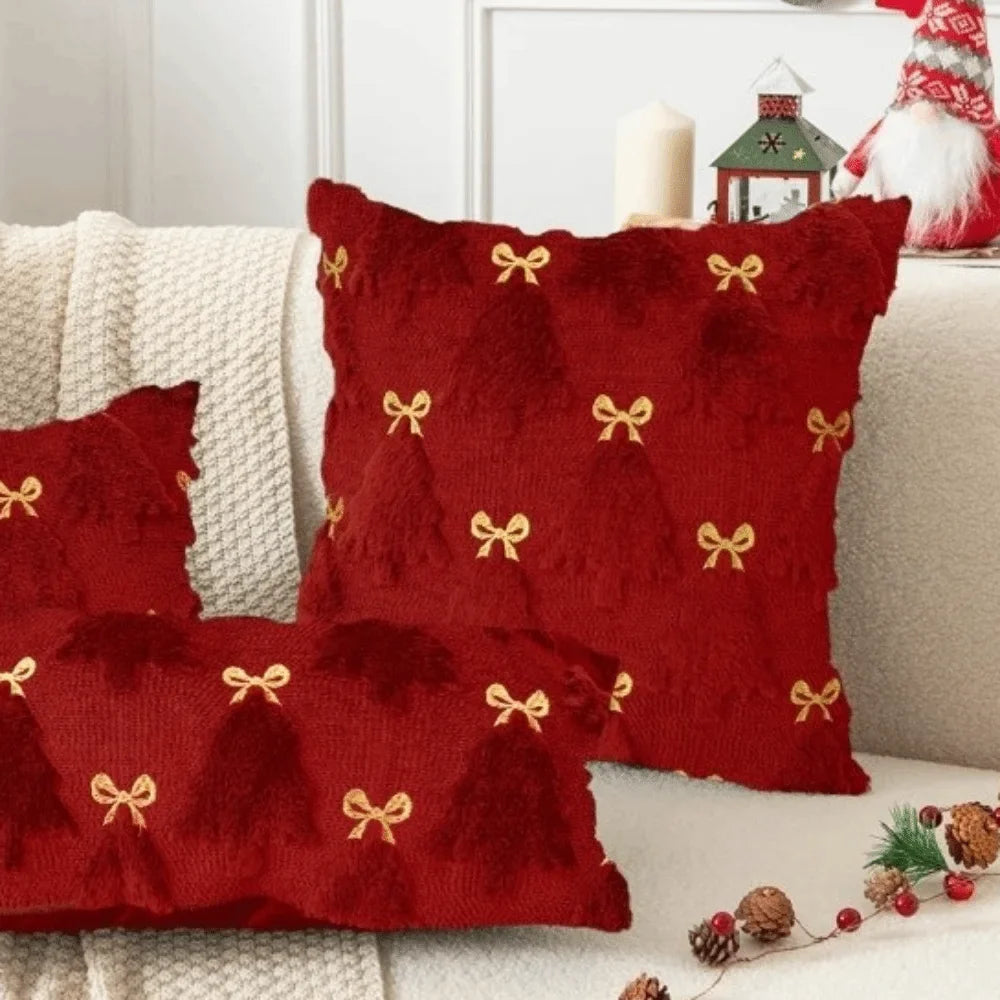 Christmas Plush Pillowcase – Xmas Tree & Reindeer Cushion Cover