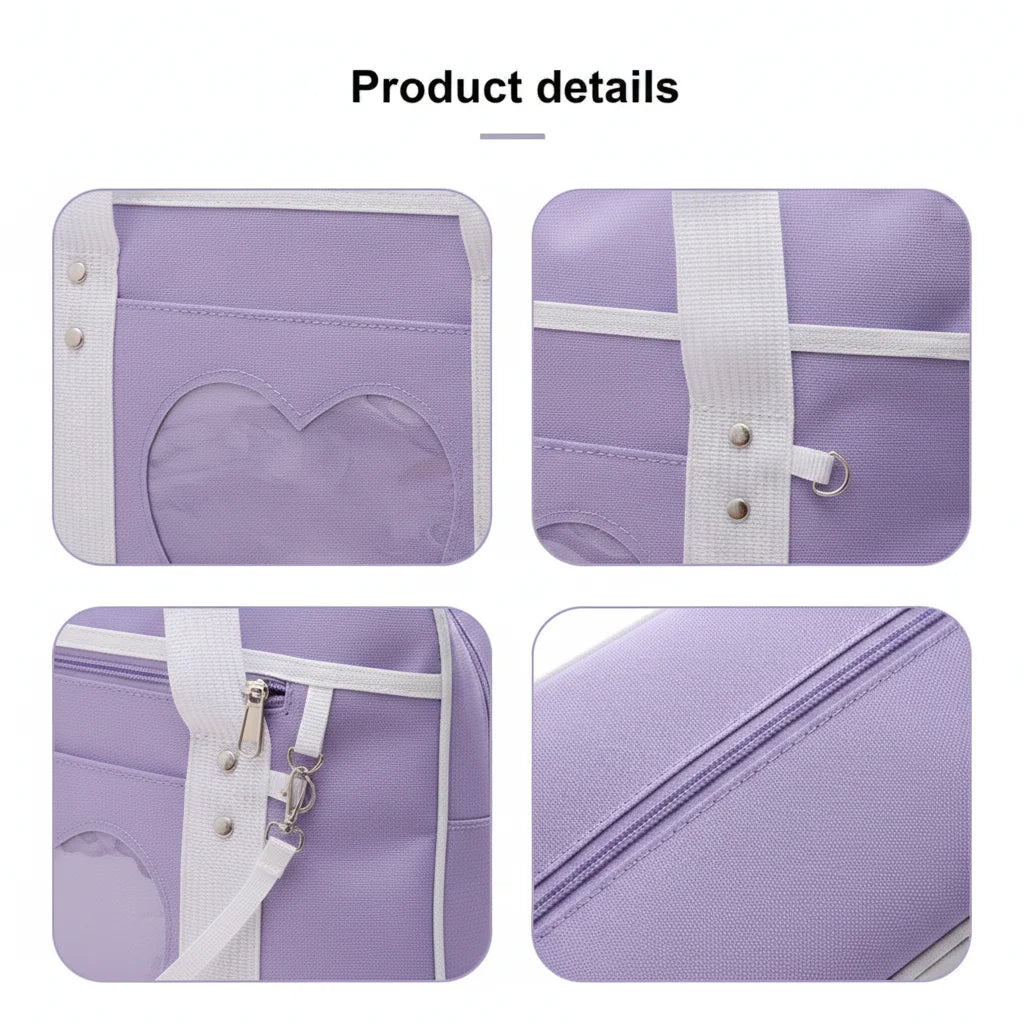 JK Uniform Style Tote Bag Anime Design Sweetheart Pattern Cute School Bag for Girls Lightweight Durable Synthetic Fiber Daily Peaceful Pleasures Health and Wellness