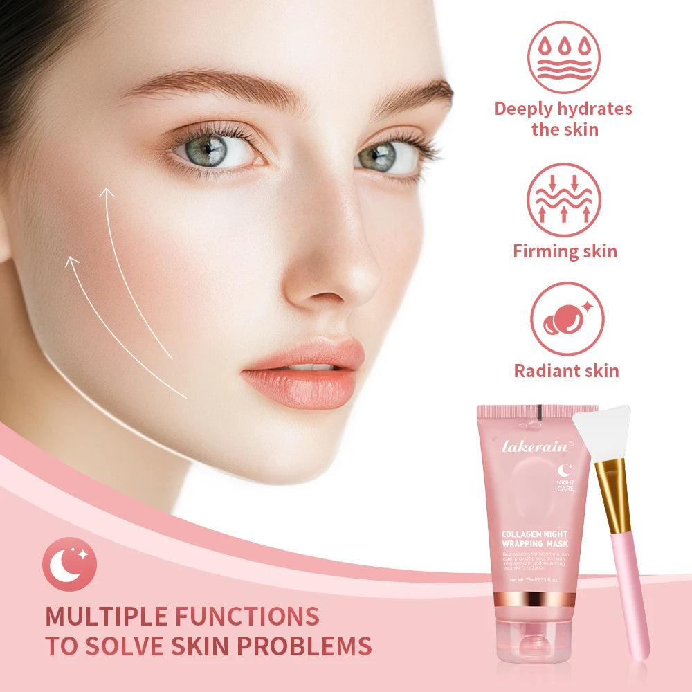 Collagen Wrapping Mask And Brush Set Rejuvenation Moisturize Brightening Korean Face Mask Make Glowy Skin Elasticity Facial Mask Peaceful Pleasures Health and Wellness