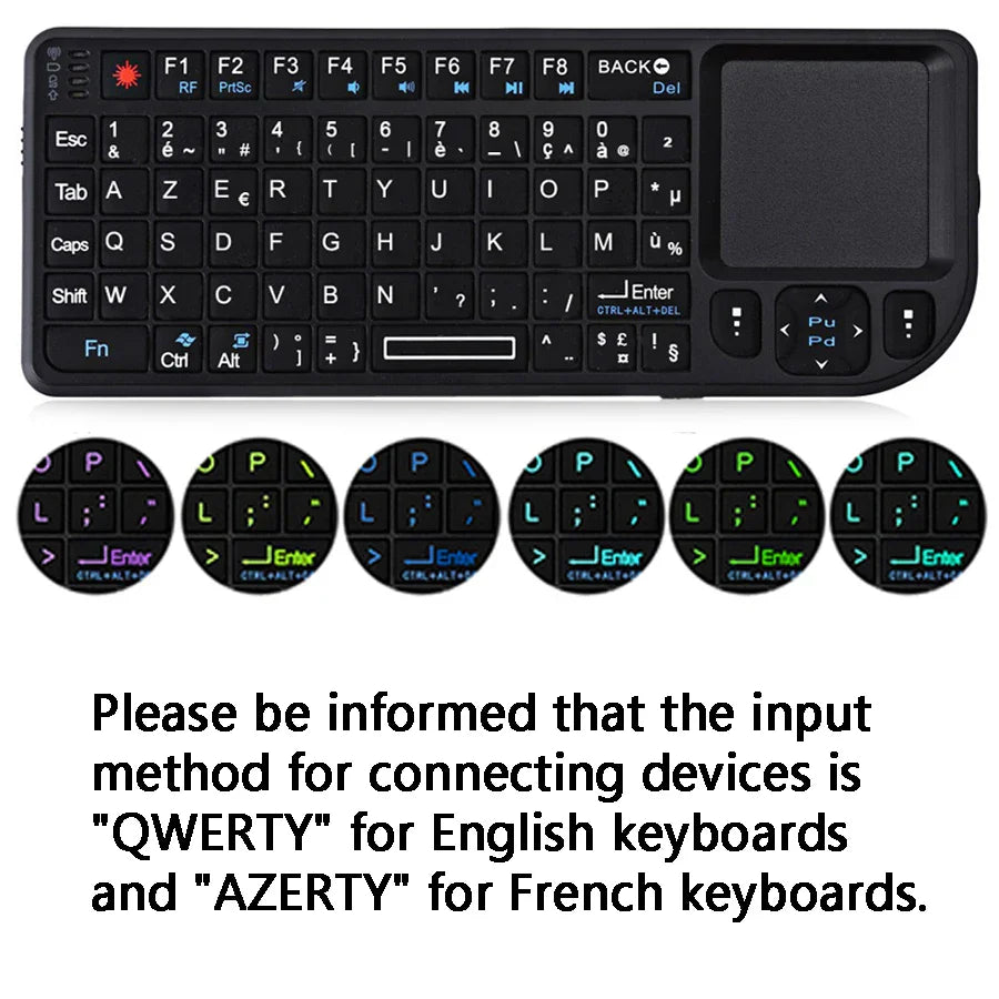 AyeBeau RGB Mini Wireless Keyboard Touchpad | French Spanish Russian