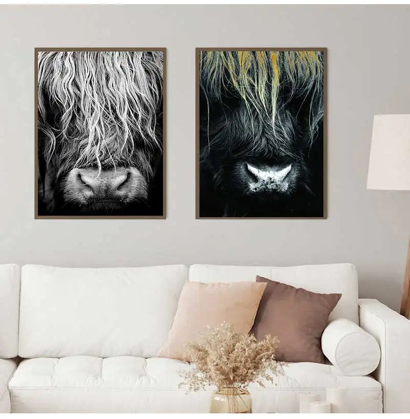 Scottish Highland Cattle Canvas Wall Art | Modern Animal Print