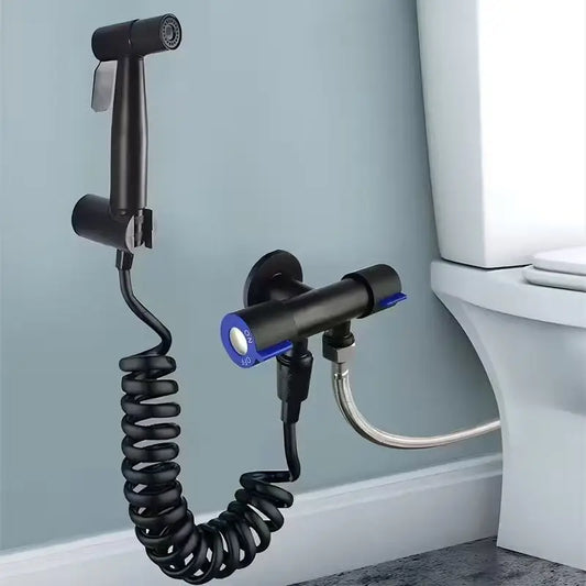 Multifunctional Bidet Spray Gun & Flush Valve Faucet Set Bidet Faucet Set Peaceful Pleasures Health and Wellness Black