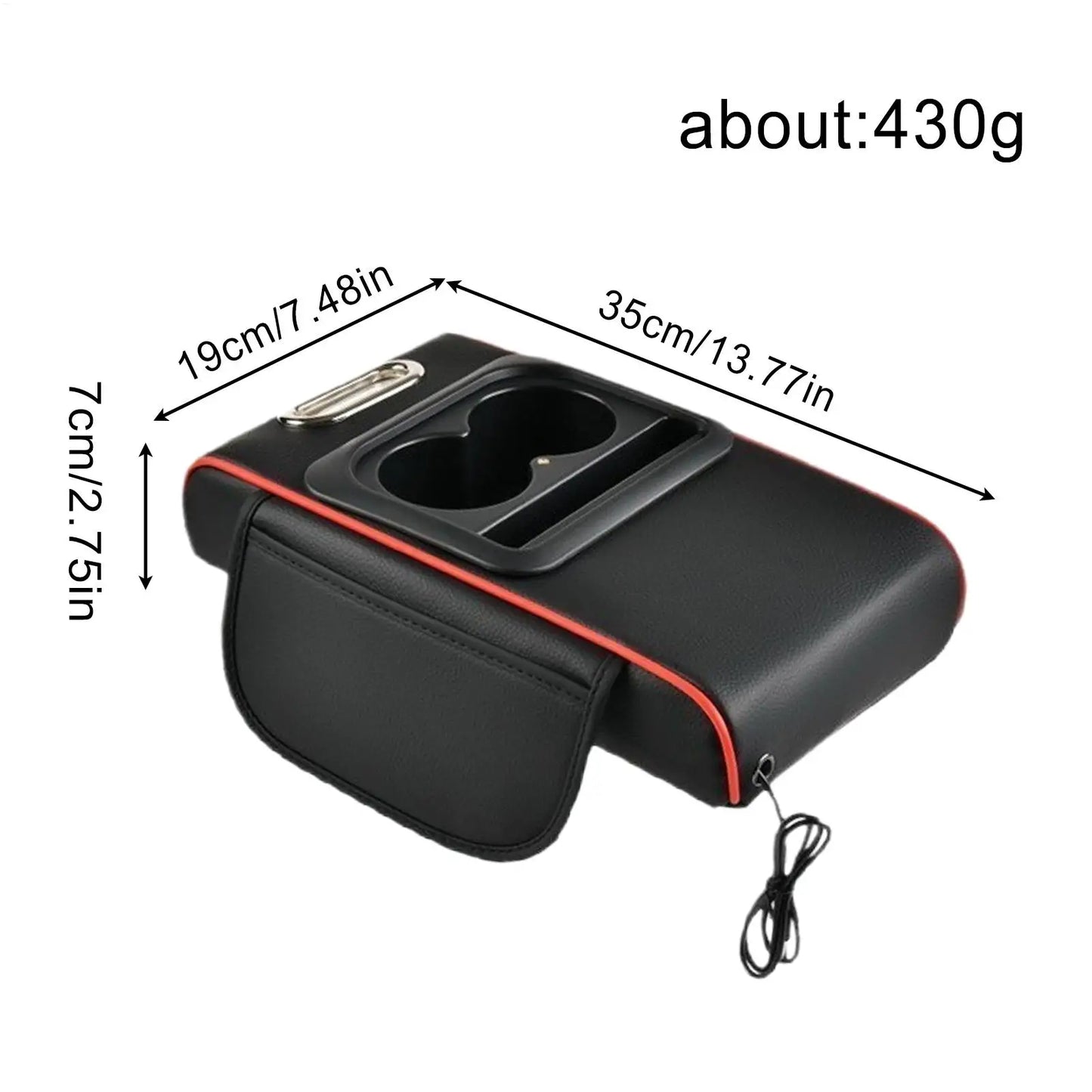 Car Console Armrest Cushion Organizer with Cup Holders & Lighting