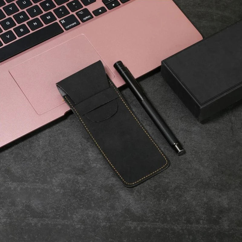 PU Leather Pen Holder Flip Pouch for Fountain Ballpoint Pencil Protective Sleeve Cover for Office College Handmade Case Peaceful Pleasures Health and Wellness