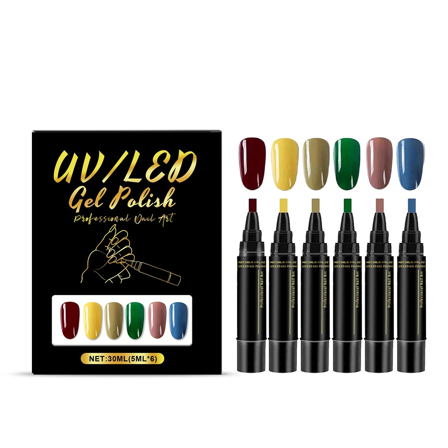 6 Color Nail Polish Pen Bright Color Smooth Drawing Quick Dry Long Wear Easy Grip Portable DIY Nail Creation Nail Art Pens Set Peaceful Pleasures Health and Wellness 6pcs Boxed