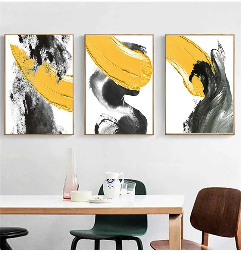 Abstract Yellow & Black Nordic Canvas Wall Art Print | Unframed