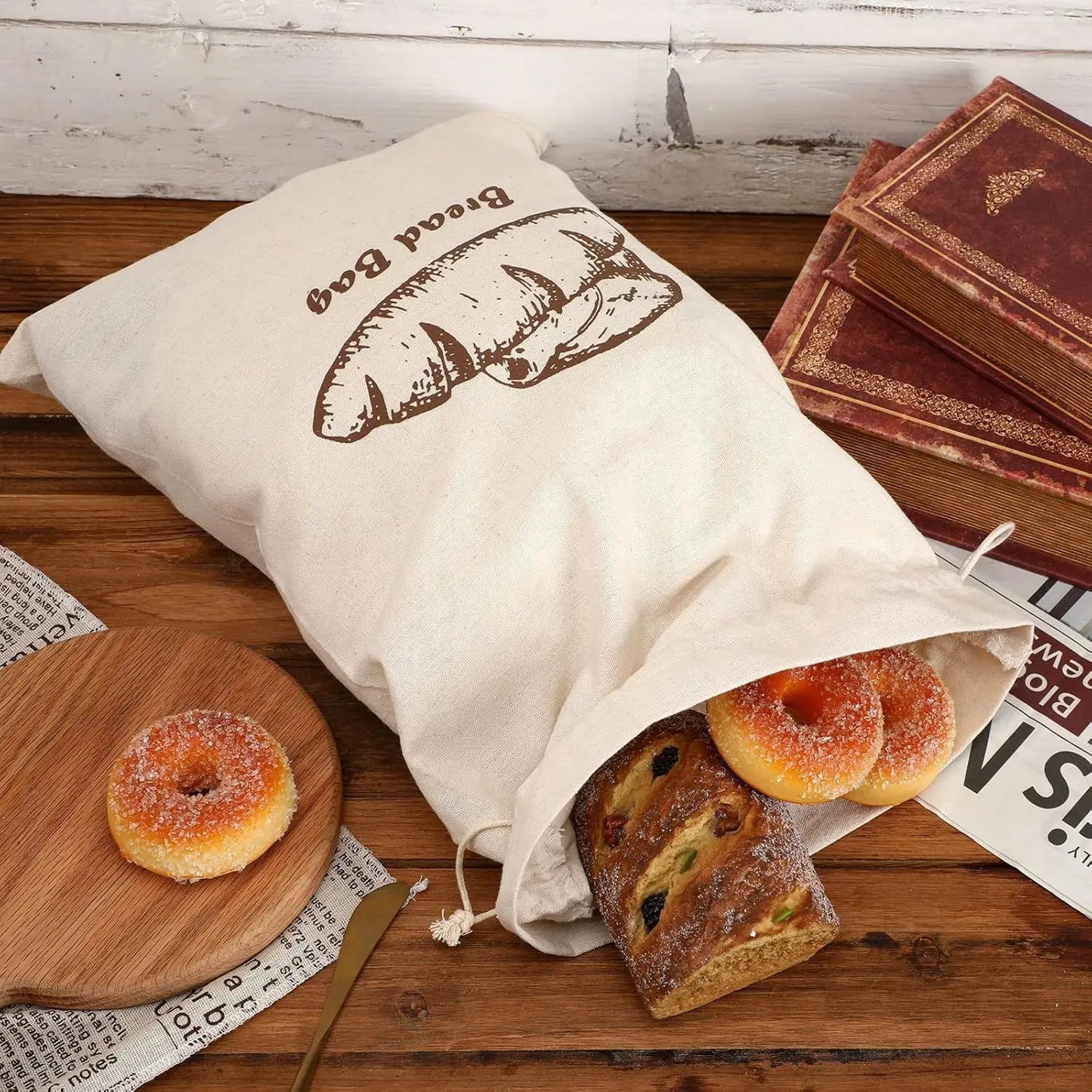 Reusable Linen Bread Bag | Drawstring Artisan Loaf Storage Bag