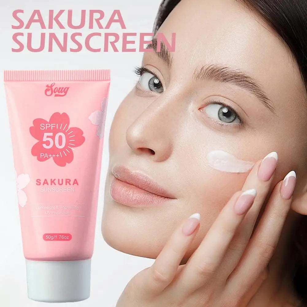 Facial Body Sakura Sunscreen Face Makeup Primer Sunblock Skin Protective Cream Oil-control Moisturizing SPF50 PA+++ Makeup Base Peaceful Pleasures Health and Wellness