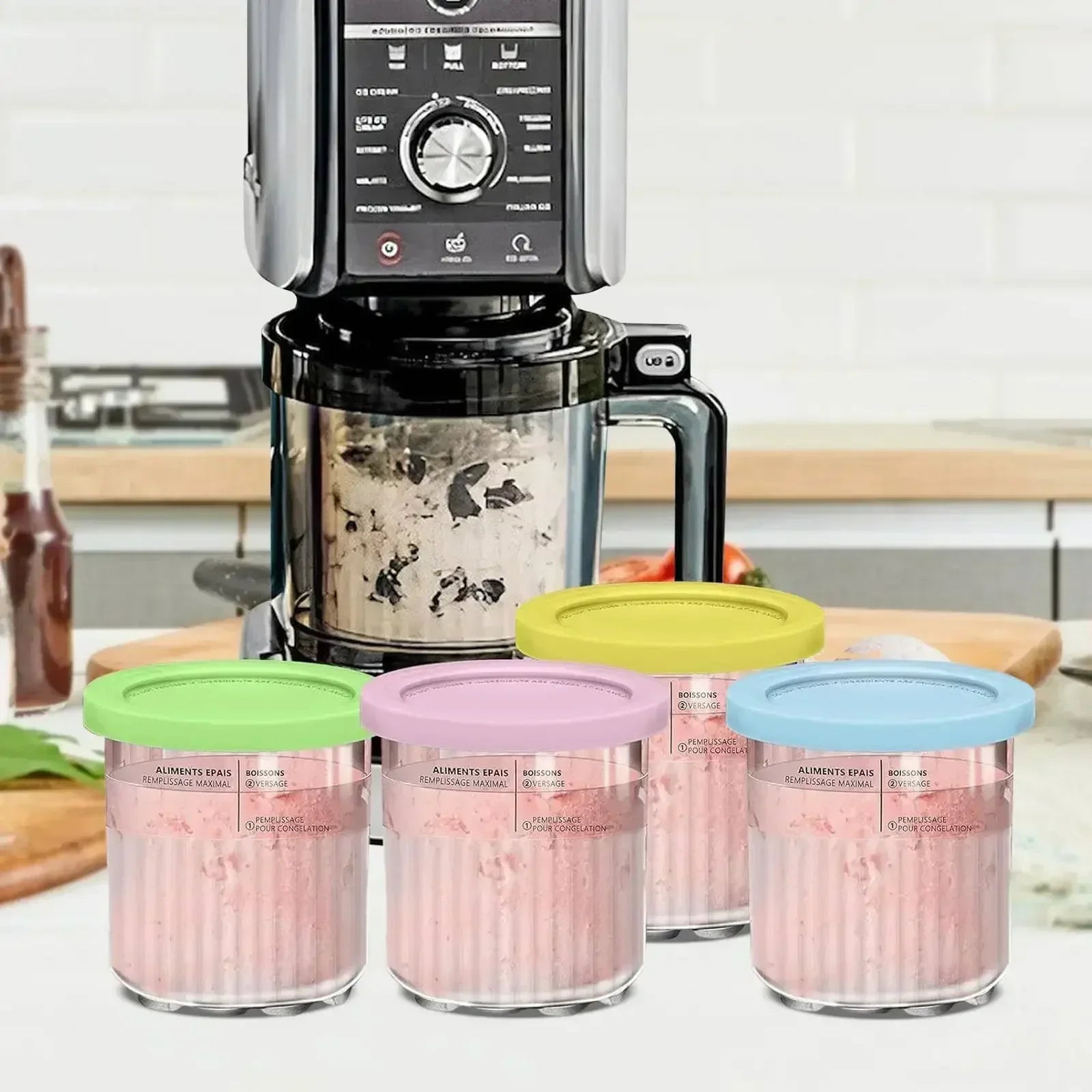 4Piece sets Creative Ice Cream PC Cup Creami Ice Cream Storage Containers With Lids and Scoop Apply to Ninja Creami NC500 NC501 Peaceful Pleasures Health and Wellness
