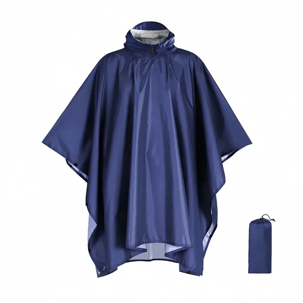 New 3 in 1 Outdoor Raincoat Hooded Sleeve Multifunction Rain Poncho Waterproof Portable Outdoor Rainwear Hiking Travel Peaceful Pleasures Health and Wellness Blue-Without Pocket