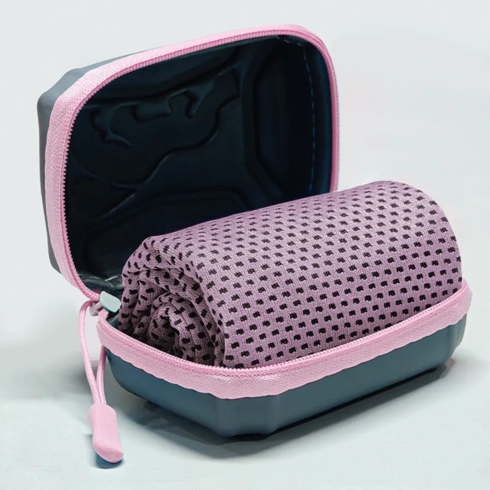 Portable Polyester Cooling Towel Microfiber EVA Case Quick Dry Towel Absorbent Ice Towel Outdoor Peaceful Pleasures Health and Wellness Pink