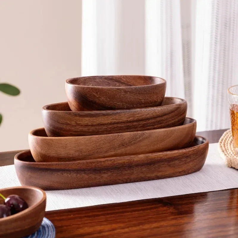 Solid Walnut Wood Boat-Shaped Serving Bowl & Fruit Plate | Premium Dry Fruit, Sushi, Nut & Tea Tray
