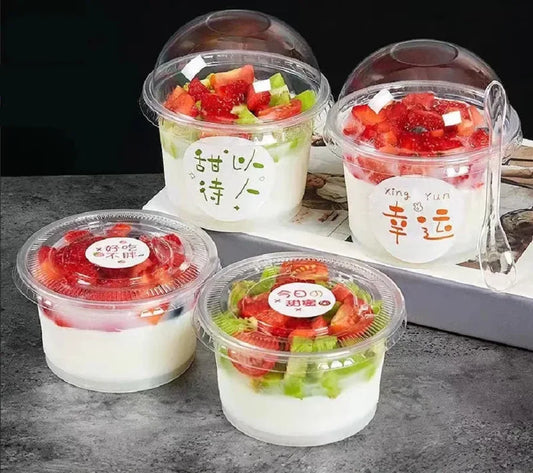 50/100Pcs 250ML Disposable Salad Cup Transparent Plastic Dessert Cups Bowls Container with Dome/Flat Lids for Ice Cream Cupcake Peaceful Pleasures Health and Wellness