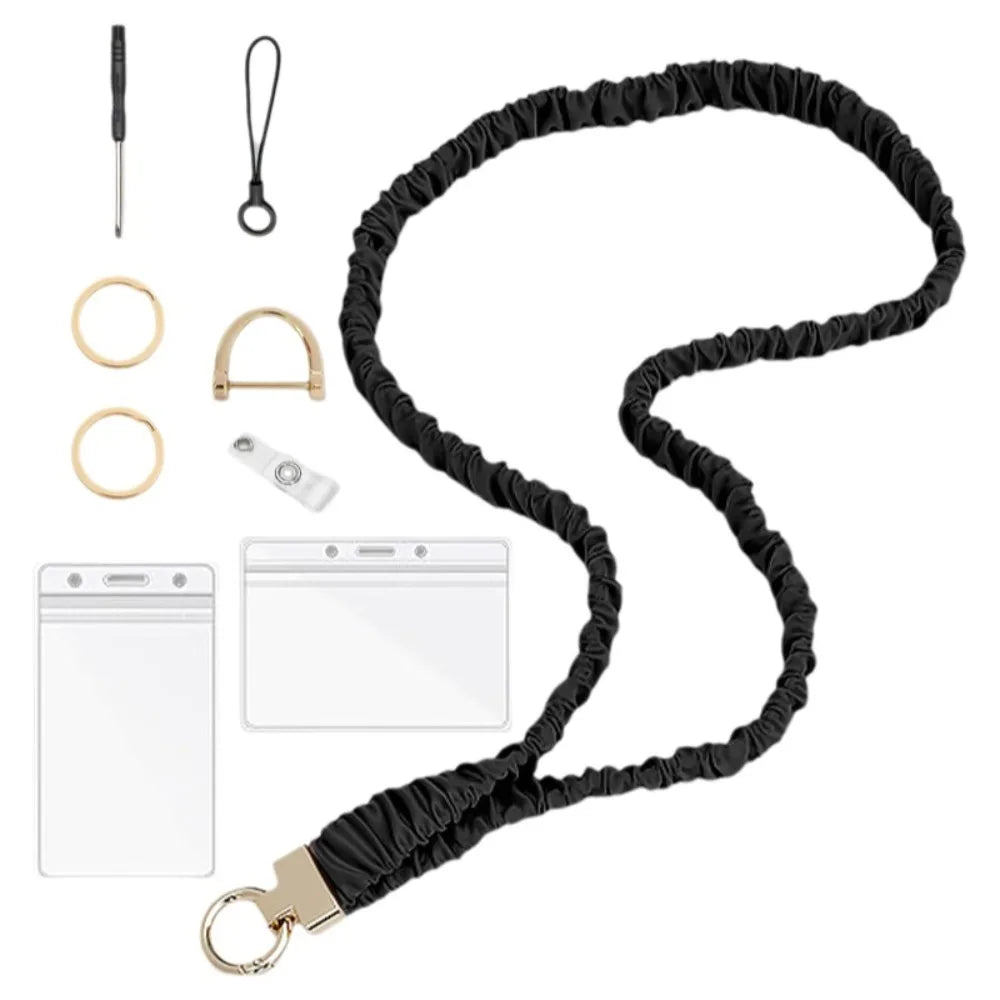 Safety Breakaway Buckle ID Badge Lanyard Stretchy Scrunchie Style Adjustable Elastic Material Retractable Lanyard Set Peaceful Pleasures Health and Wellness Black Set 1