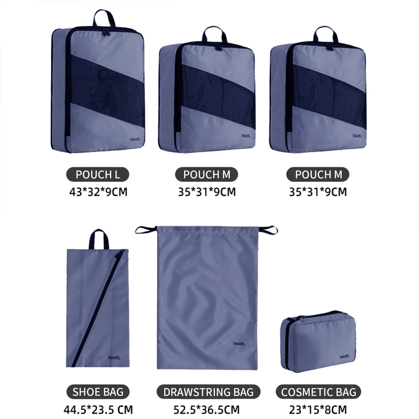 5/8pc Set Compression Packing Cube Extensible Waterproof Organizer Bags for Travel Suitcase Clothing Luggage Sorting W/ Shoe Bag Peaceful Pleasures Health and Wellness 6pc Blue